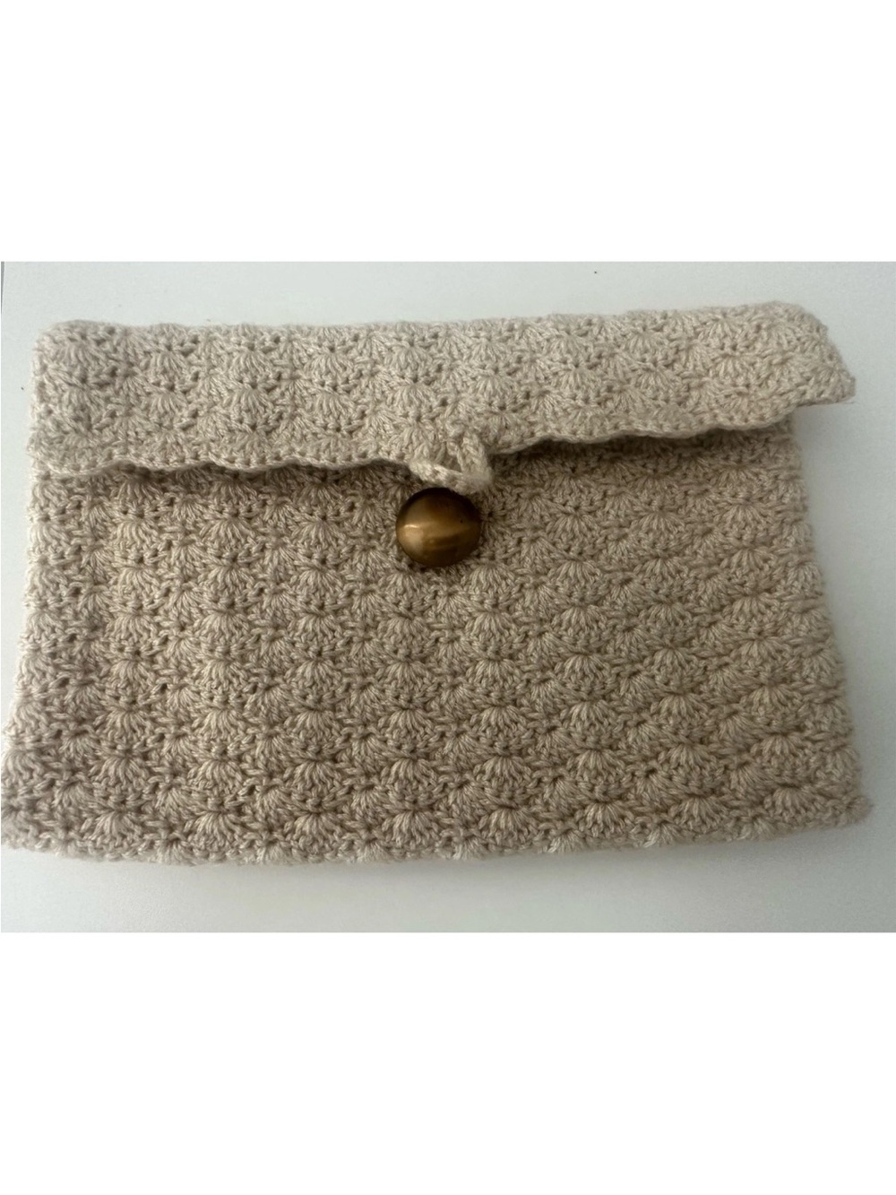 Handmade Beige Crochet Clutch with Button